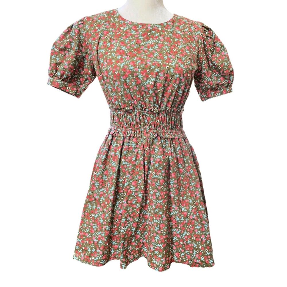 Free People Pennie Floral Short Sleeve Mini Dress Brown Size Medium